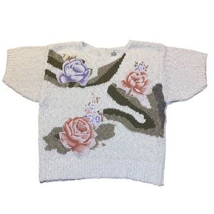 Grandmacore Floral Short Sleeve Sweater